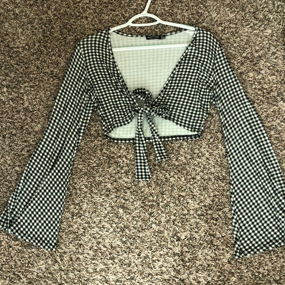 Nasty Gal picnic print long sleeve crop top